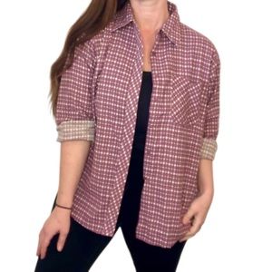 Mauve Purple and White Plaid Button-down 90s Grunge Spring Shirt Large 12/14